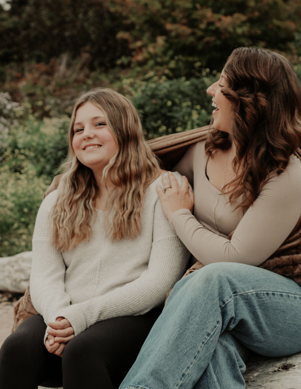 Couple laughing together outdoors